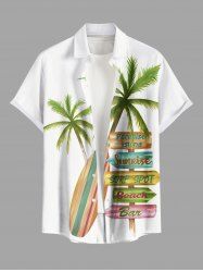 Plus Size Coconut Tree Signboard Print Hawaii Button Pocket Shirt For Men - Blanc 3XL