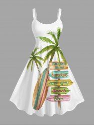 Plus Size Coconut Tree Signboard Print Hawaii A Line Dress -  
