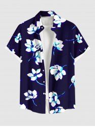 Plus Size Flowers Print Buttons Pocket Hawaii Shirt For Men -  