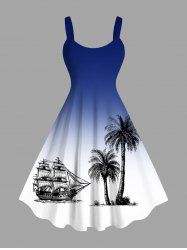 Plus Size Coconut Tree Sailboat Ombre Print Hawaii Tank Dress -  