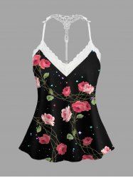 Plus Size Rose Flower Vine Print Lace Trim Crochet Valentines Pajama Top -  