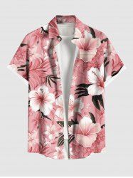 Chemise à boutons et poches pour homme, grande taille, imprimé floral tropical (feuilles d'hibiscus), style hawaïen, pour homme. - Rose clair S