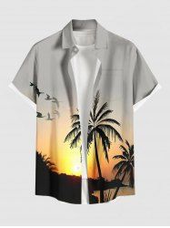 Chemise à poches boutonnées pour homme, grande taille, imprimé cocotiers et coucher de soleil hawaïen, pour homme. - Gris Clair S