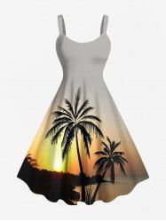 Plus Size Coconut Tree Dusk Sunset Print Hawaii A Line Dress -  