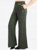 Ensemble grande taille composé d'un t-shirt à lacets en maille torsadée et d'un pantalon large. - Vert profond 