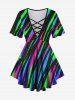 Galaxy Stripes Graffiti Print Plus Size Matching Set -  