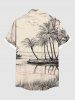 Ensemble de plage hawaïen assorti grande taille à imprimé paysage marin et cocotiers pour couples - Abricot 
