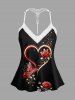 Valentine's Day Rose Flowers Butterfly Heart Print Plus Size Matching Pajama Set -  