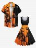 Plus Size Coconut Tree Building Bird Print Hawaii Vintage Swing A Line Dress -  