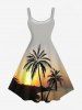 Plus Size Coconut Tree Dusk Sunset Print Hawaii A Line Dress -  