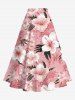 Plus Size Tropical Leaf Hibiscus Flower Print Hawaii Split A Line Skirt -  