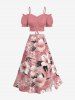 Plus Size Tropical Leaf Hibiscus Flower Print Hawaii Split A Line Skirt -  