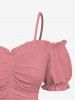 Haut uni à épaules dénudées et manches bouffantes grande taille - Rose clair XS