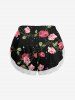 Short de pyjama grande taille à imprimé de roses et bordure en dentelle pour la Saint-Valentin - Noir 3XL