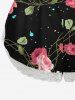 Short de pyjama grande taille à imprimé de roses et bordure en dentelle pour la Saint-Valentin - Noir 3XL