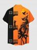 Plus Size Coconut Tree Building Bird Print Hawaii Button Pocket Shirt For Men - Orange M