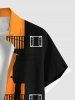 Plus Size Coconut Tree Building Bird Print Hawaii Button Pocket Shirt For Men -  