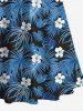 Robe trapèze à épaules dénudées, imprimé de feuilles de cocotier et de fleurs, style hawaïen, grande taille, croisée sur le devant - Bleu XS