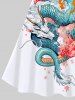 Robe à bretelles croisées en A imprimée de fleurs de dragon et de flammes, grande taille - Blanc 2X