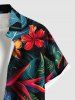 Chemise hawaïenne grande taille pour homme, à imprimé floral tropical et feuilles d'hibiscus, boutons et poche. - Noir 3XL