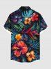Plus Size Hibiscus Flower Tropical Leaf Print Buttons Pocket Hawaii Shirt For Men -  