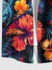 Chemise hawaïenne grande taille pour homme, à imprimé floral tropical et feuilles d'hibiscus, boutons et poche. - Noir 3XL