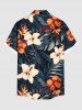 Plus Size Hibiscus Flower Tropical Leaf Print Buttons Pocket Hawaii Shirt For Men -  