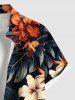 Plus Size Hibiscus Flower Tropical Leaf Print Buttons Pocket Hawaii Shirt For Men -  