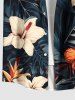 Chemise hawaïenne grande taille pour homme, à imprimé floral tropical et feuilles d'hibiscus, boutons et poche. - Noir 4XL