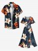 Robe midi hawaïenne fendue à imprimé feuilles tropicales et fleurs d'hibiscus (grande taille) - Noir XXS