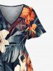 Robe midi hawaïenne fendue à imprimé feuilles tropicales et fleurs d'hibiscus (grande taille) - Noir XXS