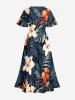 Robe midi hawaïenne fendue à imprimé feuilles tropicales et fleurs d'hibiscus (grande taille) - Noir L