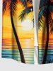 Plus Size Coconut Tree Sunset Seascape Cloud Print Buttons Pocket Hawaii Shirt For Men -  