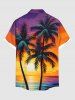 Plus Size Coconut Tree Sunset Seascape Cloud Print Buttons Pocket Hawaii Shirt For Men -  