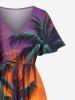 Robe midi fendue hawaïenne à imprimé cocotier et coucher de soleil sur mer avec nuages, grande taille - Multi-A S