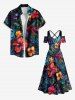 Plus Size Hibiscus Flower Tropical Leaf Print Cold Shoulder Crisscross Hawaii Maxi Dress -  