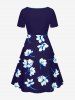 Robe hawaïenne grande taille à imprimé floral et ceinture cintrée - Bleu Marine 6X