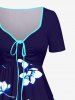 Robe hawaïenne grande taille à imprimé floral et ceinture cintrée - Bleu Marine 6X