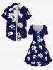Robe hawaïenne grande taille à imprimé floral et ceinture cintrée - Bleu Marine 6X