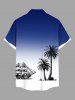Chemise hawaïenne grande taille pour homme, imprimé ombré cocotier et voilier, boutons et poche. - Bleu Marine 5XL