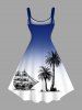 Plus Size Coconut Tree Sailboat Ombre Print Hawaii Tank Dress -  