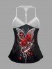 Haut de pyjama nuisette grande taille à imprimé roses, papillons et cœurs, bordure en dentelle et bretelles, idéal pour la Saint-Valentin. - Noir 5XL