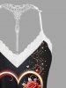 Plus Size Valentine's Day Rose Flowers Butterfly Heart Print Lace Trim Strappy Slip Pajama Top -  