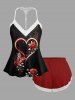 Plus Size Valentine's Day Rose Flowers Butterfly Heart Print Lace Trim Strappy Slip Pajama Top -  