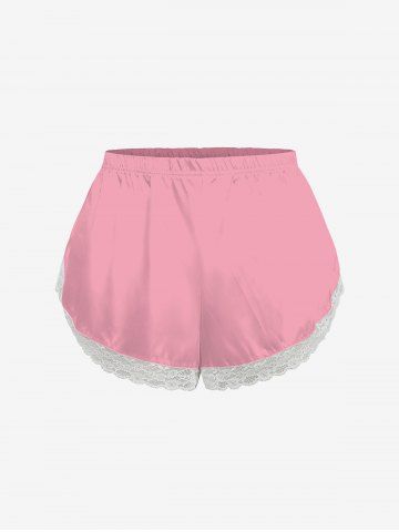 Plus Size Valentines Solid Lace Trim Pajama Shorts - LIGHT PINK - L
