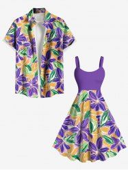 Colorful Hibiscus Flower Print Plus Size Matching Hawaii Beach Outfit For Couples -  
