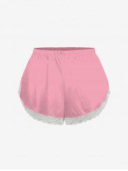 Short de pyjama grande taille Saint-Valentin uni à bordure en dentelle - Rose clair M