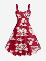 Robe débardeur hawaïenne grande taille imprimée cocotiers et hibiscus - Rouge 2X