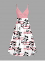 Robe à bretelles croisées hawaïenne à imprimé de cocotiers et de voiliers, grande taille - Rose clair S