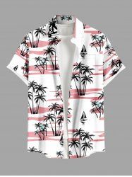 Plus Size Coconut Tree Sailboat Print Buttons Pocket Hawaii Shirt For Men -  
